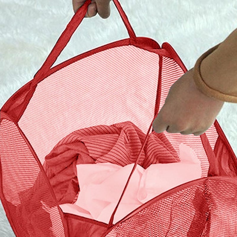 Buenod Pop up Hamper for Laundry, Collapsible Mesh Laundry Basket, Portable Foldable Clothes Hamper Storage Bin for Apartment, College Dorm or Travel, Red - Image 3